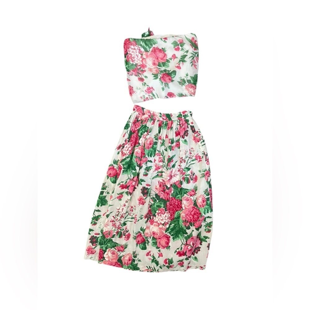 Vintage 80s Avon Fashions Floral Skirt Set 2 Piece XS S | Cottagecore Rose Print
